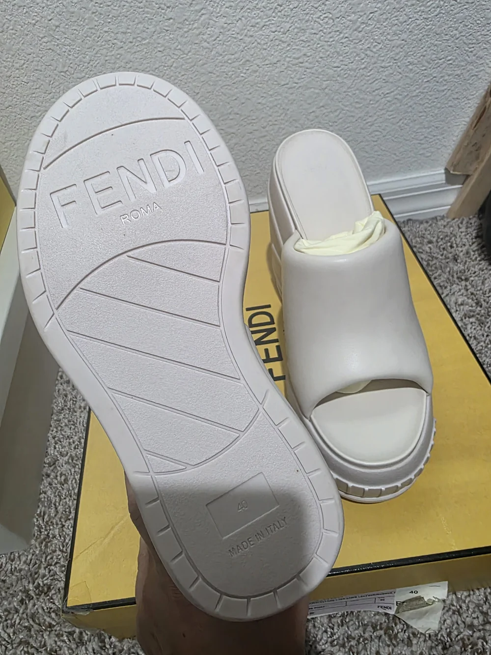 Fendi White Wedge Slide Sandals